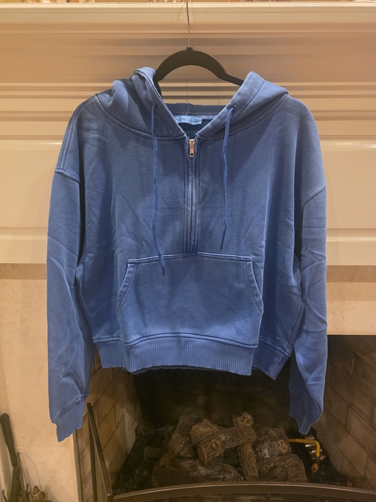 Zenana Outfitters Tops - Zenana Outfitters Blue Quarter-Zip Hooded Sweatshirt